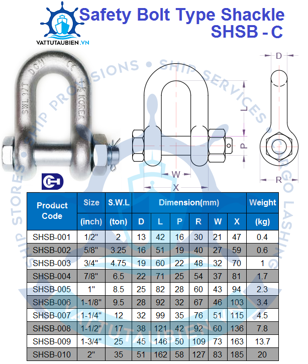 Safety Bolt Type Shackle SHSB-C
