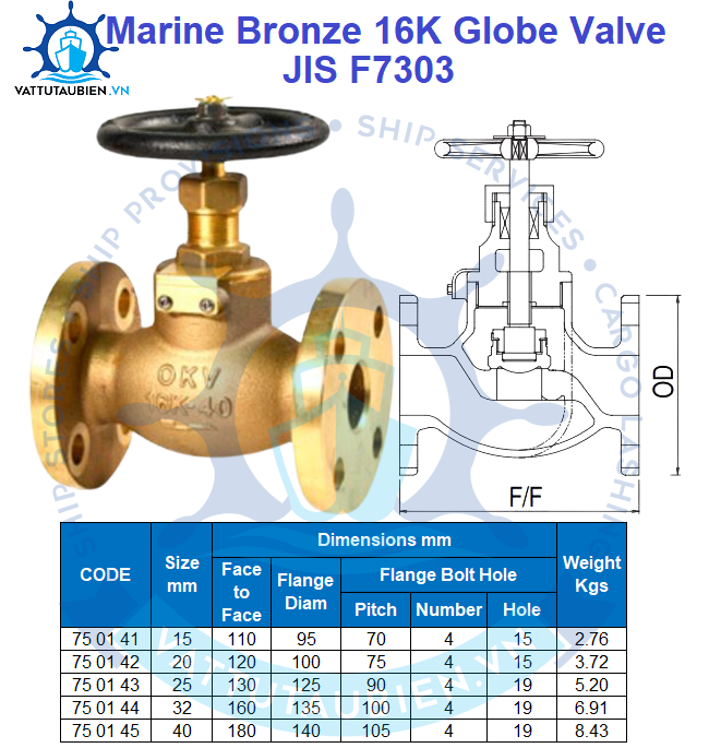 Van Cầu Thẳng Đồng JIS 16K F7303